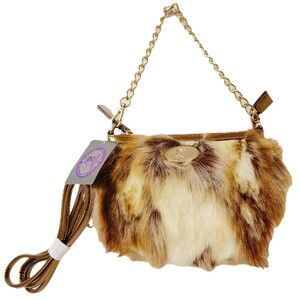 Sharif New York Faux Fur Crossbody Bag Gold Chain Strap NWT Boho Designer Purse